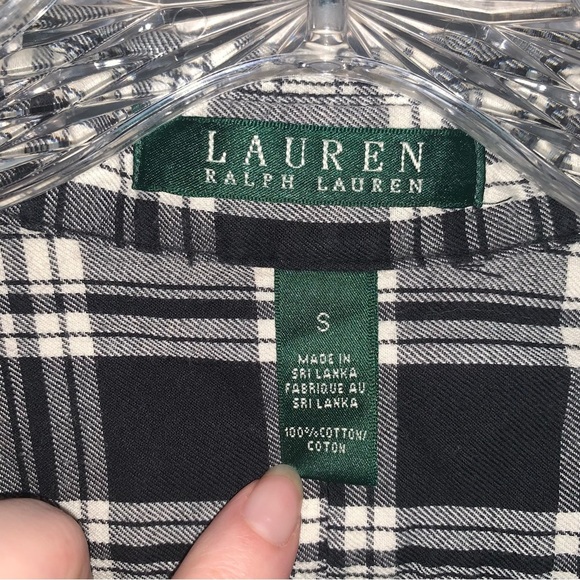 Lauren Ralph Lauren Black White Checker Plaid Button Up Shirt S - Picture 3 of 5